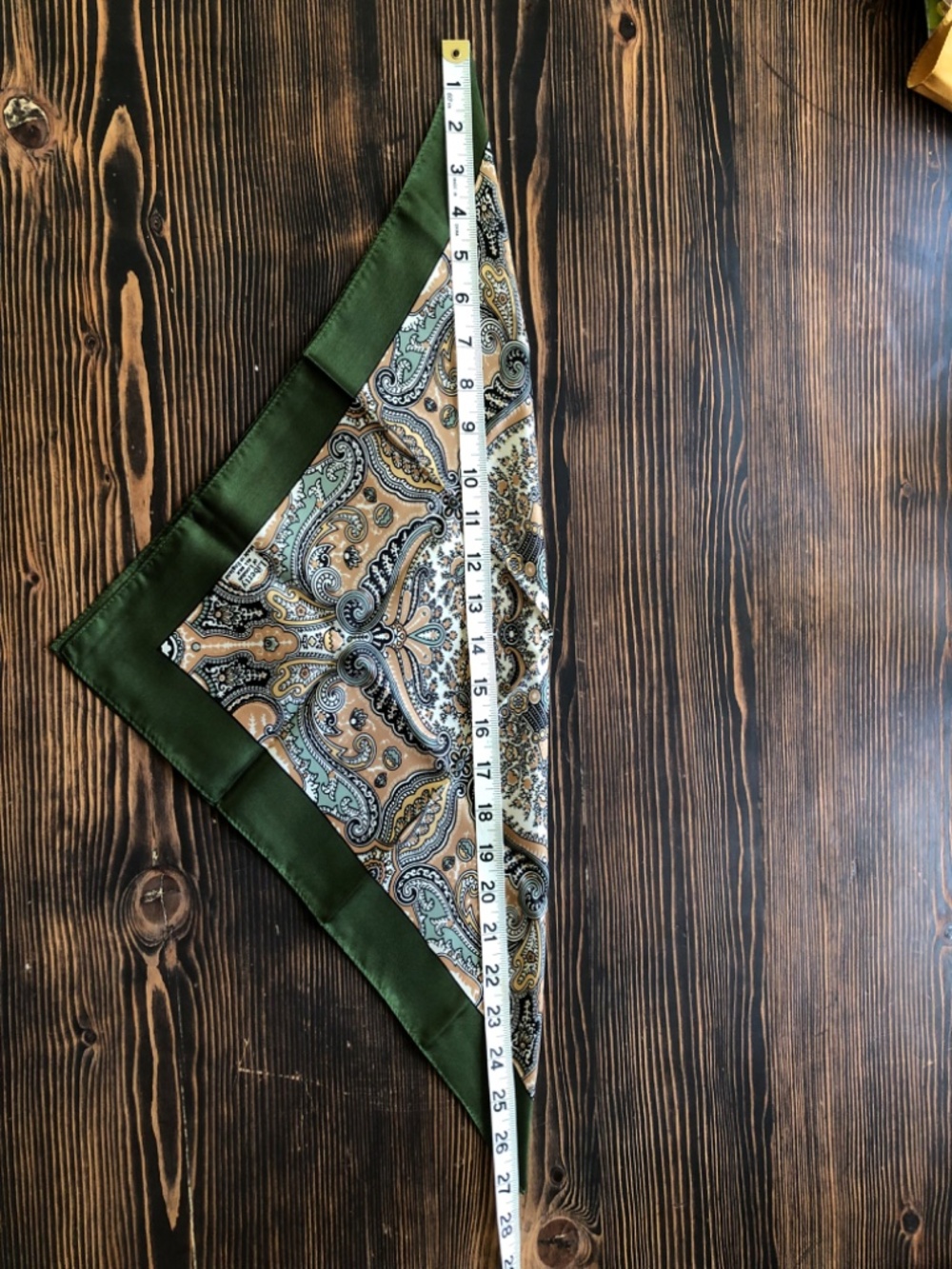 Green Cream Silk Scarf 17 Inches Square by London of Liberty - Picture 4 of 12